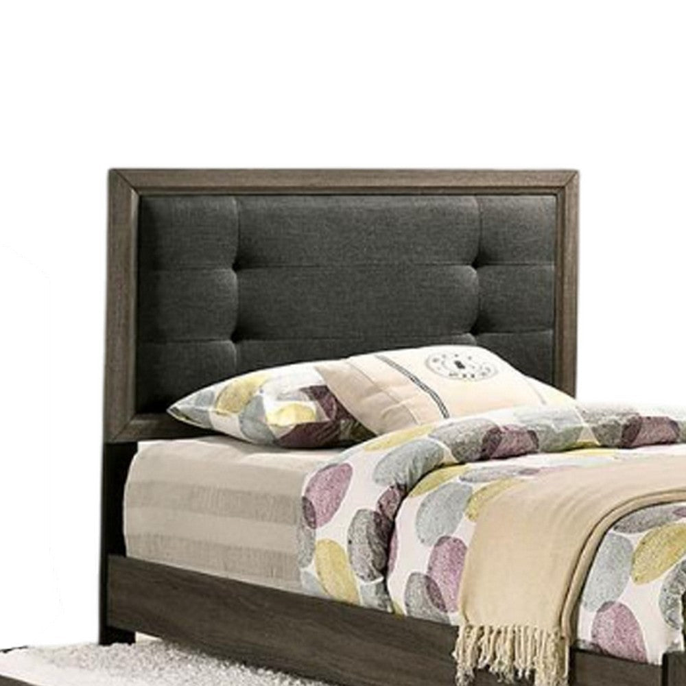 Meli Twin Size Bed Button Tufted Upholstery Dark Gray Solid Wood