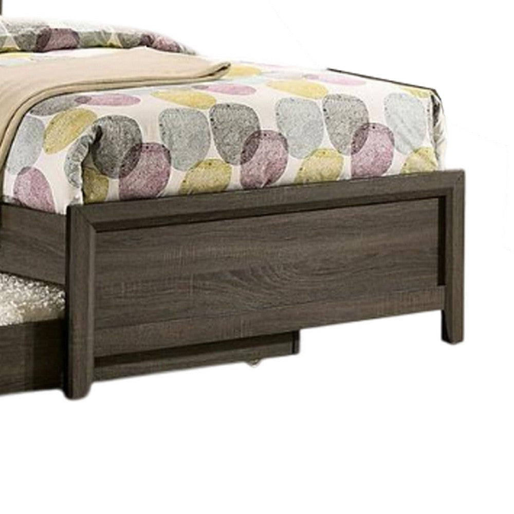 Meli Twin Size Bed Button Tufted Upholstery Dark Gray Solid Wood