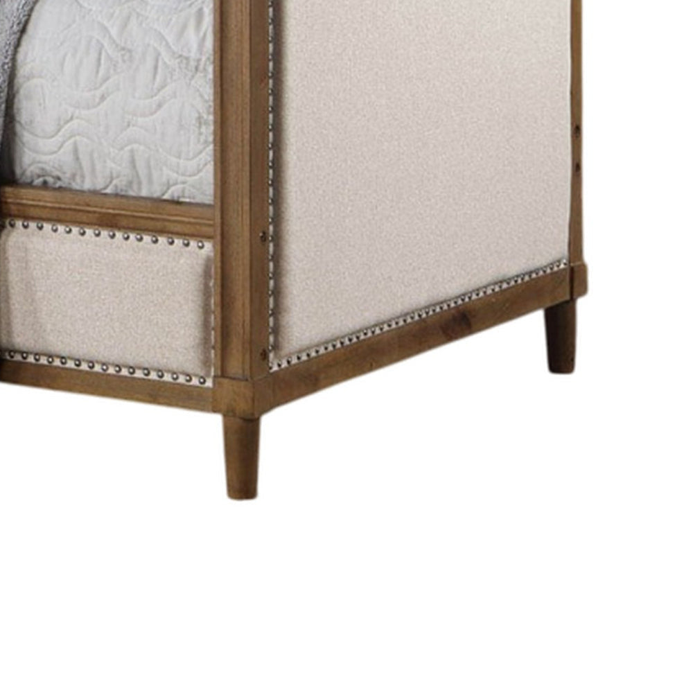 Kyra Twin Daybed with Nailhead Trim Light Oak Pinewood Beige Fabric BM328907