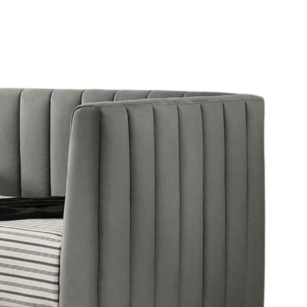 Iina Twin Daybed with Tuxedo Details Gray Channel Tufted Flannelette BM328908
