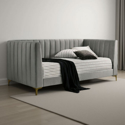 Iina Twin Daybed with Tuxedo Details, Gray Channel Tufted Flannelette