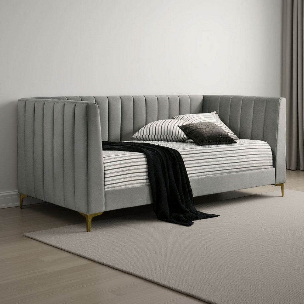 Iina Twin Daybed with Tuxedo Details, Gray Channel Tufted Flannelette