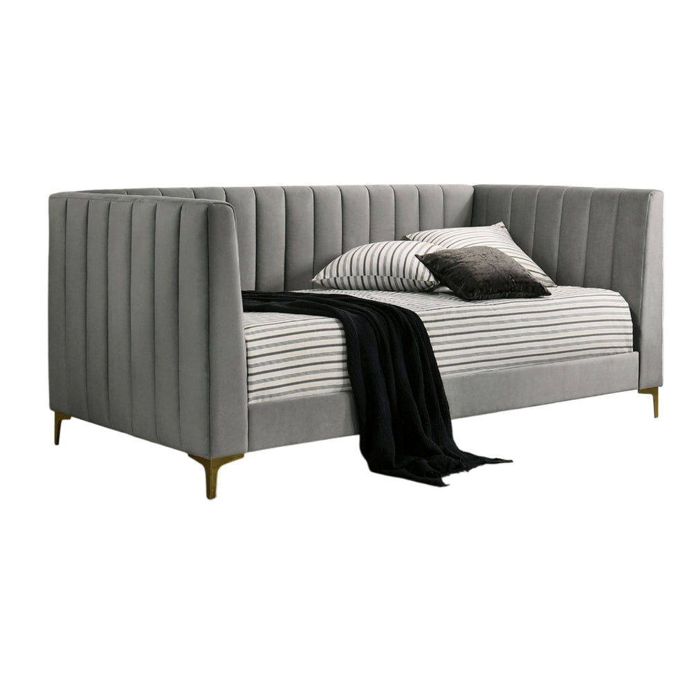 Iina Twin Daybed with Tuxedo Details, Gray Channel Tufted Flannelette