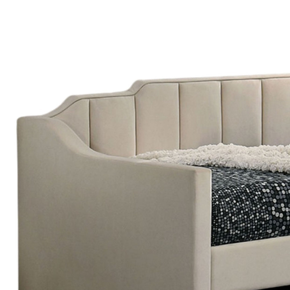 Oren Twin Daybed with Staircase Headboard Beige Channel Tufted Fabric BM328909