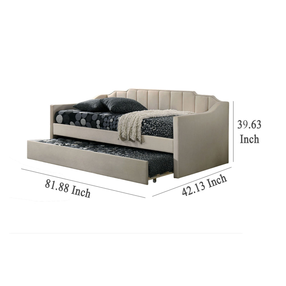 Oren Twin Daybed with Staircase Headboard Beige Channel Tufted Fabric BM328909