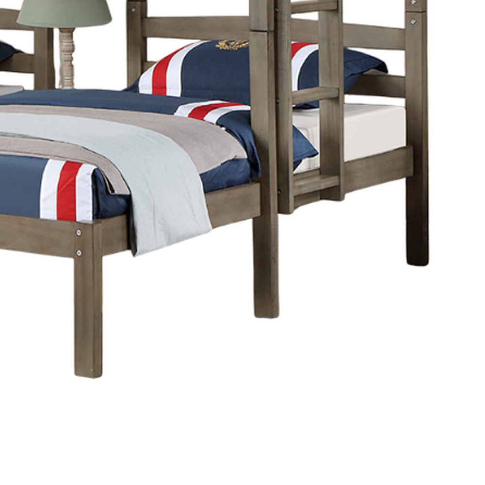 Tenn Triple Twin Bunk Bed Built In Nightstand and USB Port Gray Wood BM328916