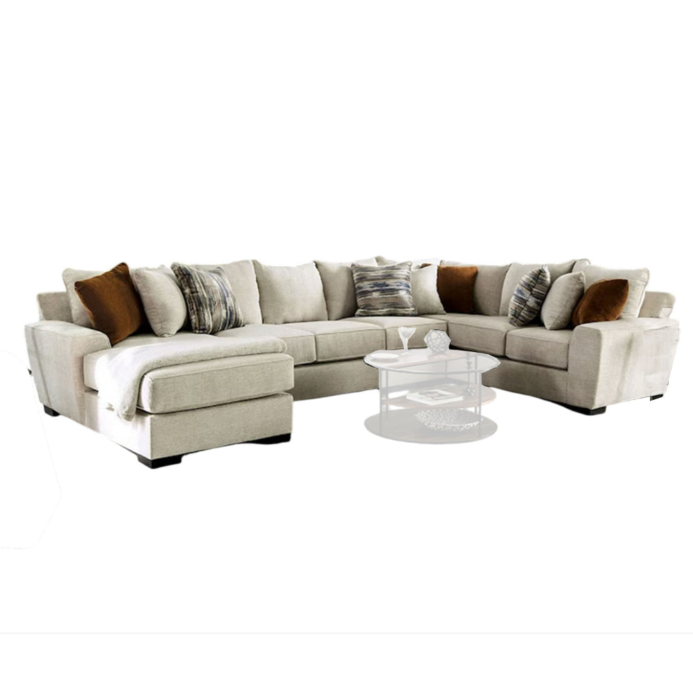Hugh U Shape Sectional Sofa Chaise 9 Throw Pillows 101 Inch Beige BM328921