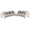 Amy 2pc Sofa and Loveseat Set w 9 Accent Pillows, Ivory Faux Linen