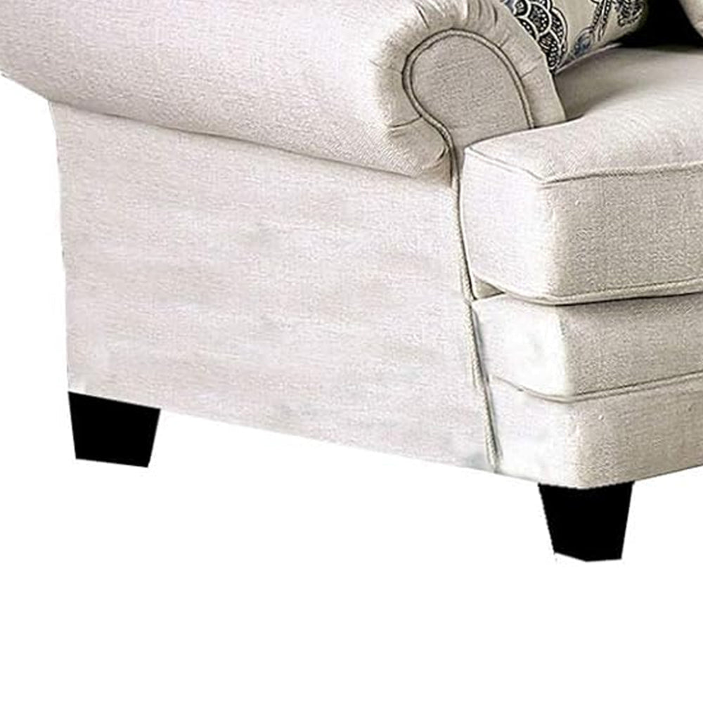 Amy 2pc Sofa and Loveseat Set w 9 Accent Pillows Ivory Faux Linen BM328924