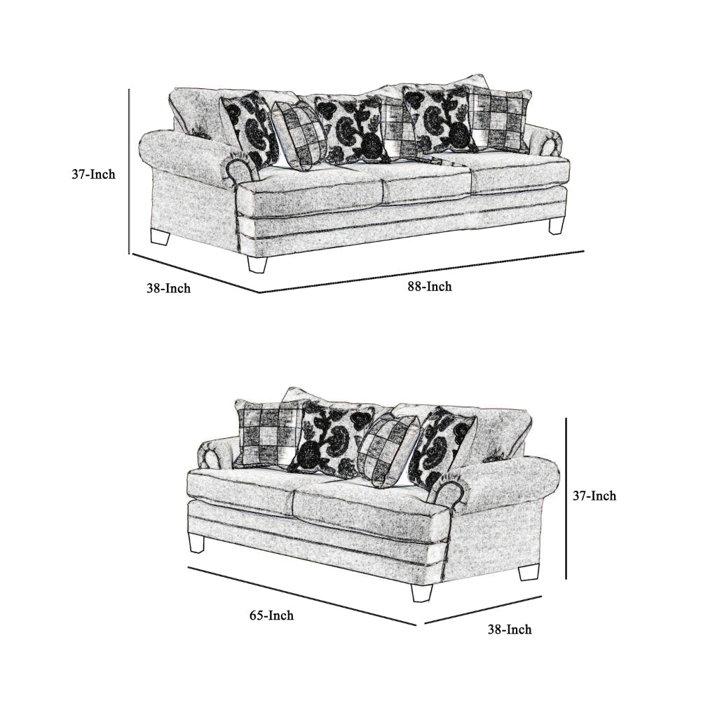 Tyea 2pc Sofa and Loveseat Set w 8 Accent Pillows Blue Gray Fabric BM328925