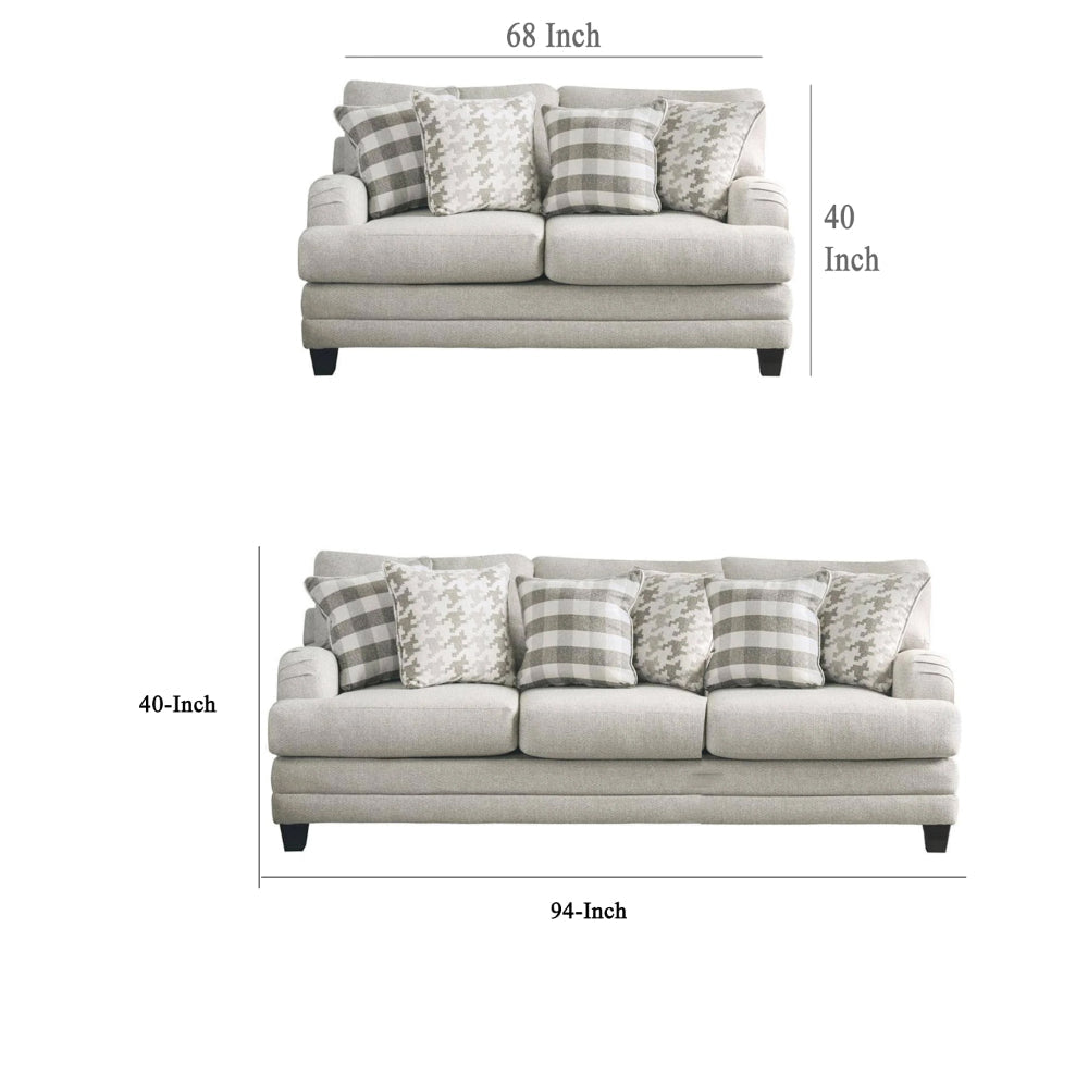 Muy 2pc Sofa and Loveseat Set w 9 Pillows Wingback Light Gray Fabric BM328928