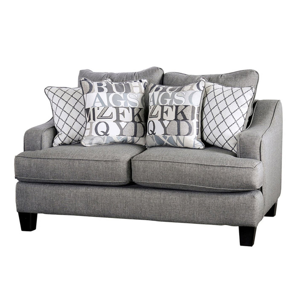Lye 2pc Sofa and Loveseat Set w 9 Pillows Wingback Blue Gray Fabric BM328929