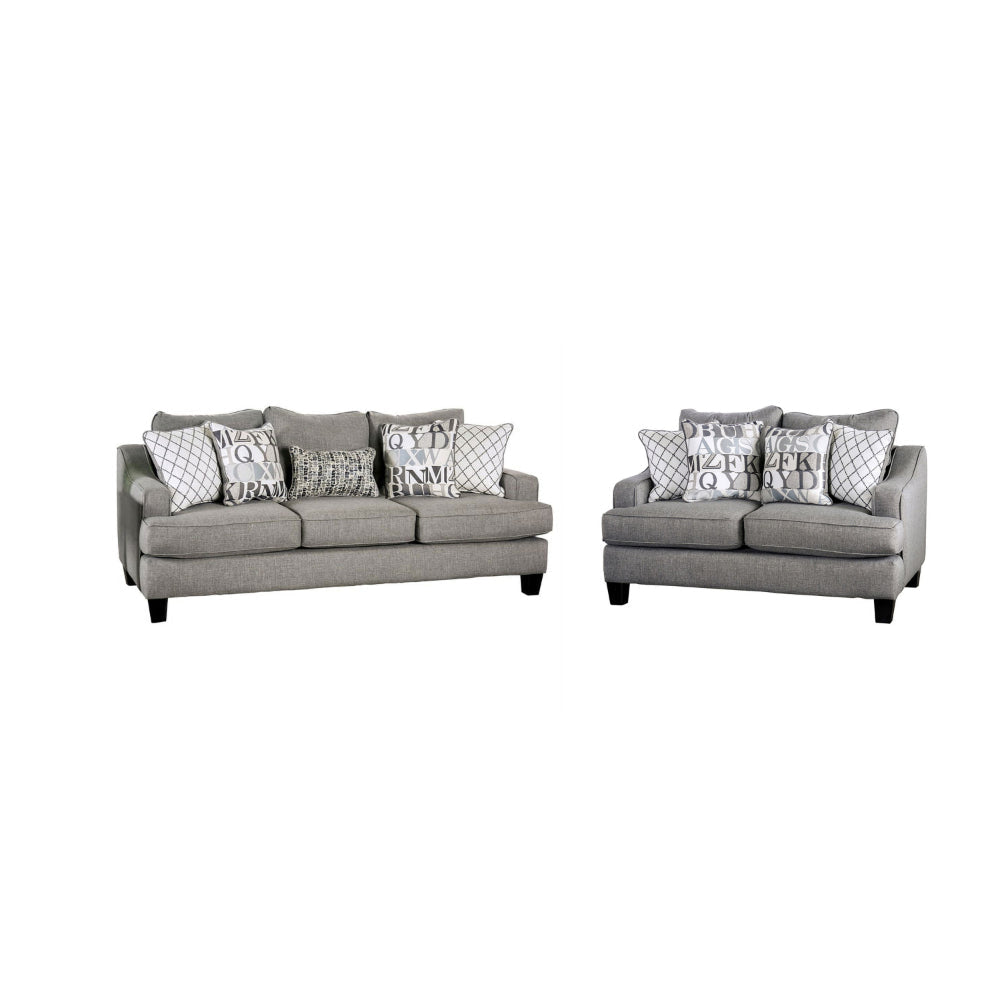 Lye 2pc Sofa and Loveseat Set w 9 Pillows, Wingback, Blue Gray Fabric