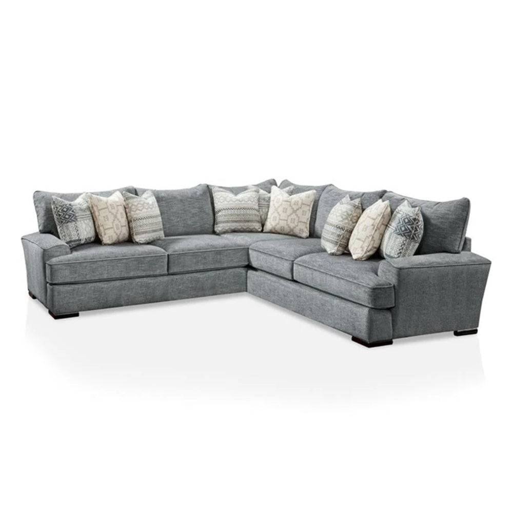 Ricy Sectional Corner L Sofa with 9 Pillows Blue Chenille 122 Inch BM328935