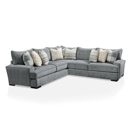 Ricy Sectional Corner L Sofa with 9 Pillows, Blue Chenille 122 Inch
