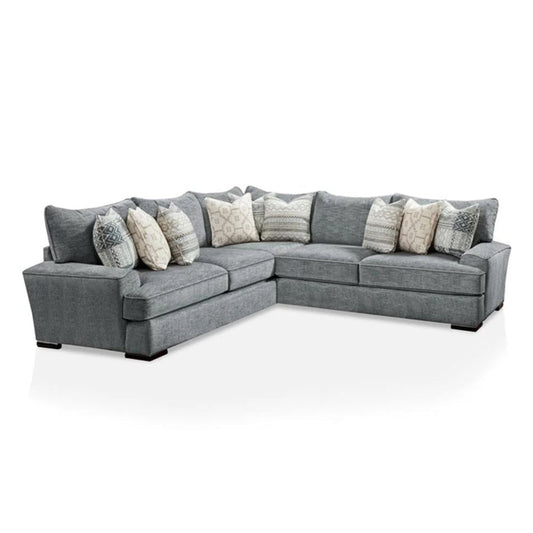 Ricy Sectional Corner L Sofa with 9 Pillows, Blue Chenille 122 Inch