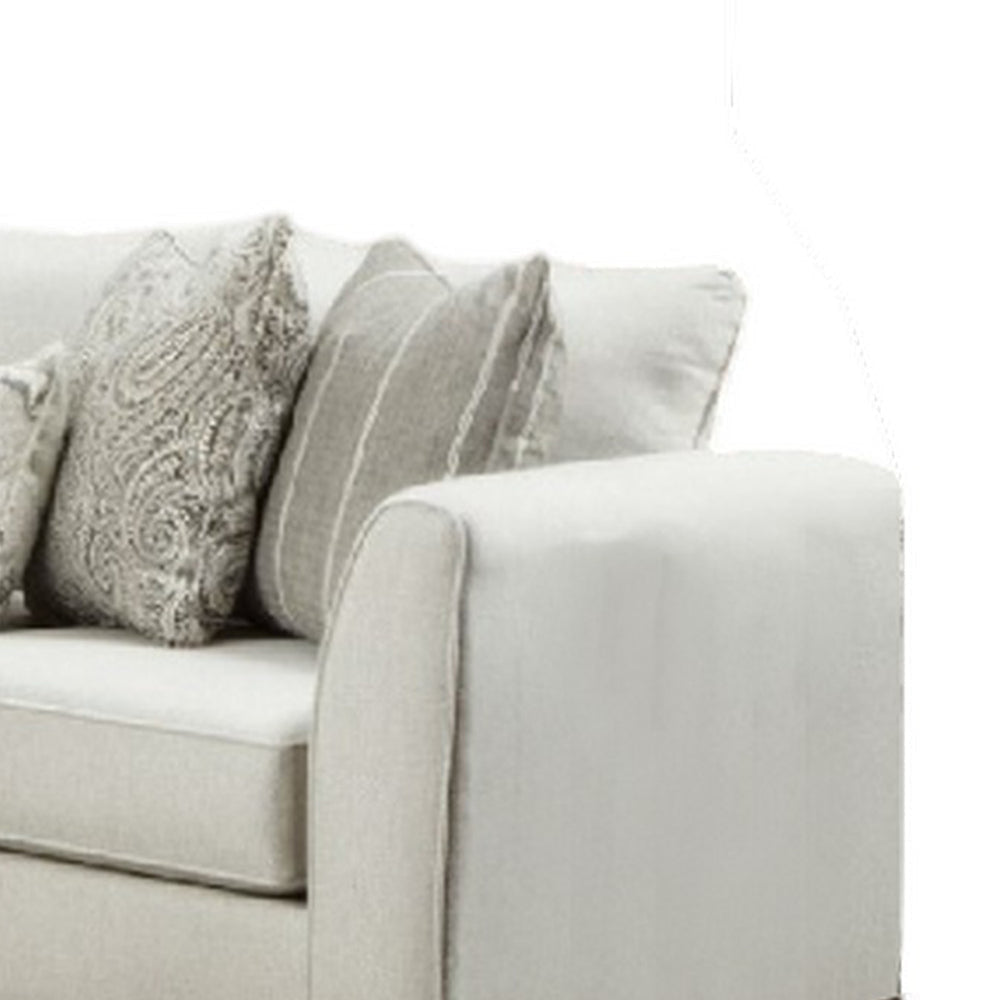 Teni Sectional Sofa w Chaise 8 Throw Pillows Ivory Chenille 140 Inch BM328937