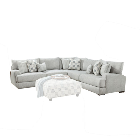 Hecy Sectional Corner L Sofa w 8 Accent Pillows, Gray Weave, 111 Inch