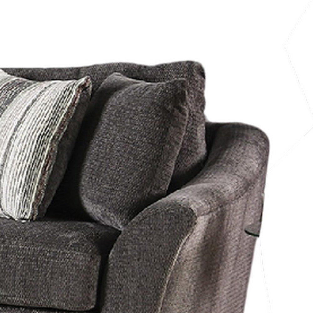 Gecy Sectional Sofa w Chaise 4 Pillows Dark Gray Chenille 140 Inch