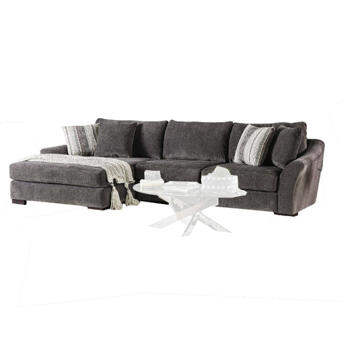 Gecy Sectional Sofa w Chaise, 4 Pillows, Dark Gray Chenille, 140 Inch