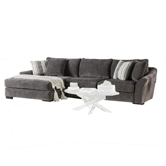 Gecy Sectional Sofa w Chaise, 4 Pillows, Dark Gray Chenille, 140 Inch