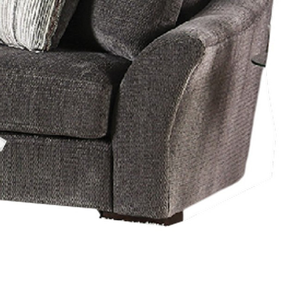 Gecy Sectional Sofa w Chaise 4 Pillows Dark Gray Chenille 140 Inch