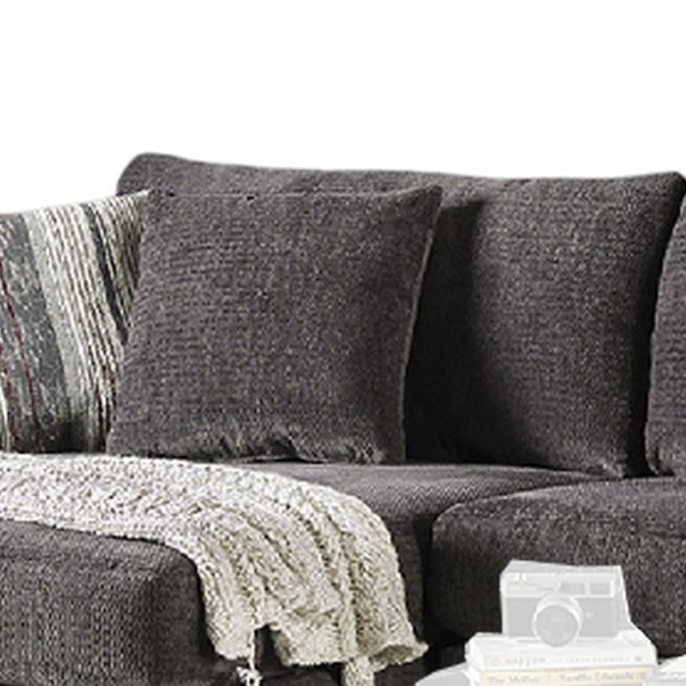 Gecy Sectional Sofa w Chaise 4 Pillows Dark Gray Chenille 140 Inch