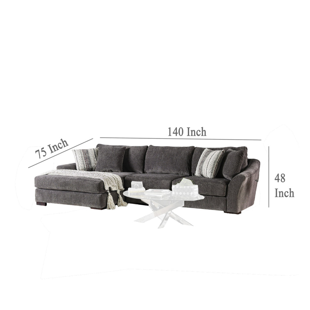 Gecy Sectional Sofa w Chaise 4 Pillows Dark Gray Chenille 140 Inch