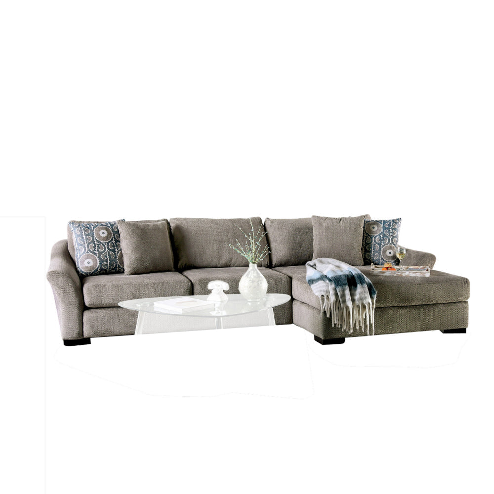 Gecy Sectional Sofa w Chaise 4 Pillows Light Gray Chenille 140 Inch