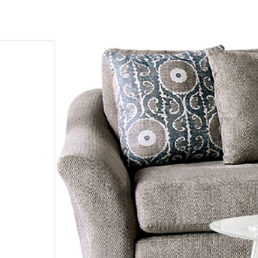 Gecy Sectional Sofa w Chaise 4 Pillows Light Gray Chenille 140 Inch