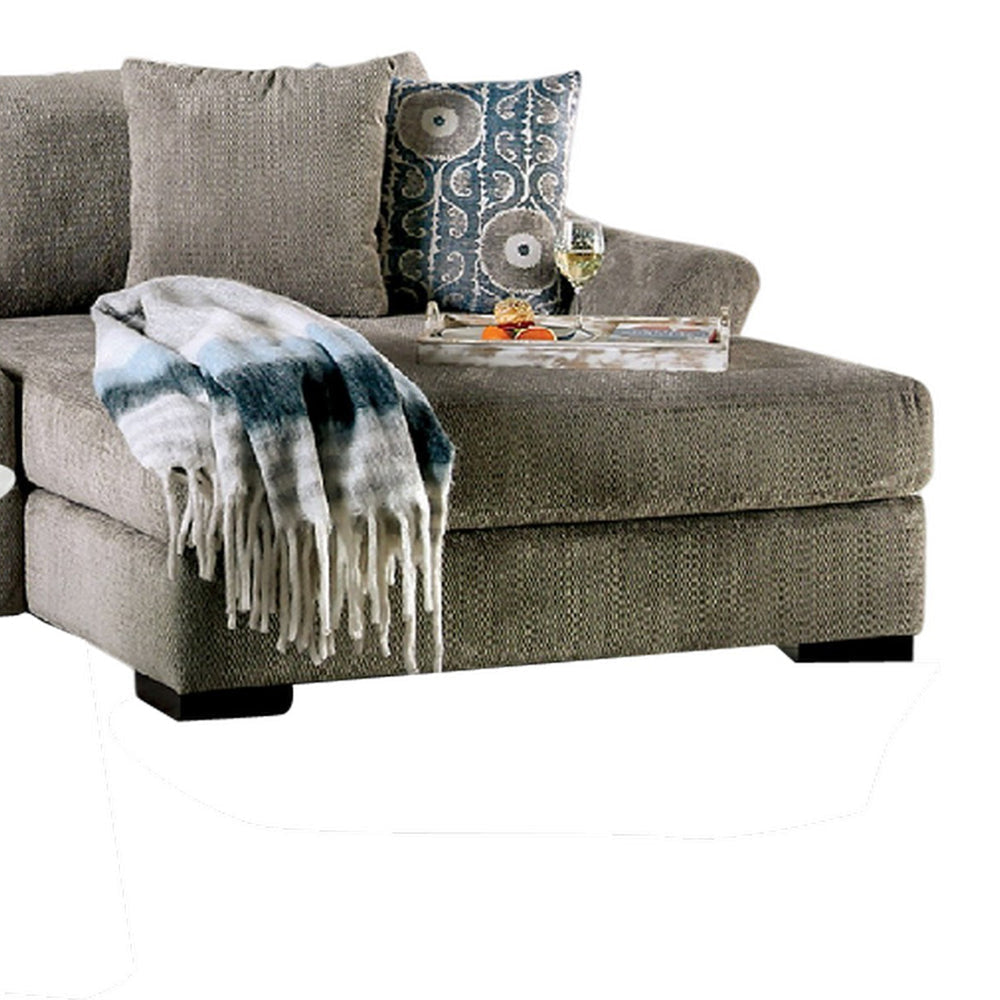 Gecy Sectional Sofa w Chaise 4 Pillows Light Gray Chenille 140 Inch