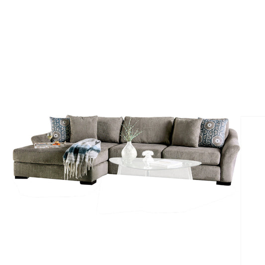 Gecy Sectional Sofa w Chaise, 4 Pillows, Light Gray Chenille, 140 Inch