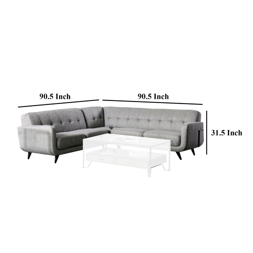 Daizy Sectional Sofa Light Gray Fabric Tufted Cushions 91 Inch BM328942