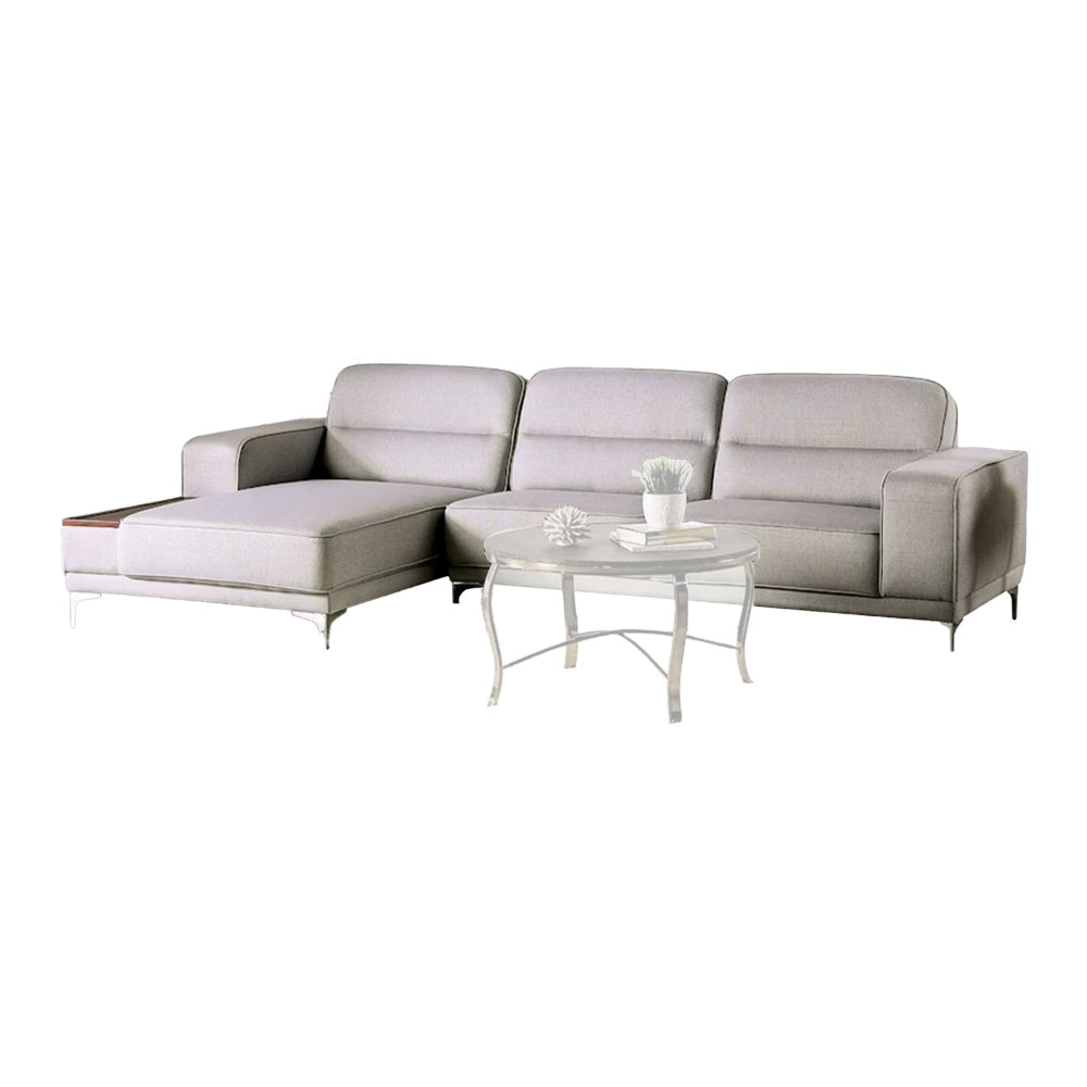 Ehan Sectional Sofa Light Gray Fabric Built in Wood Tray 107 Inch BM328943