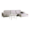 Ehan Sectional Sofa, Light Gray Fabric, Built in Wood Tray, 107 Inch