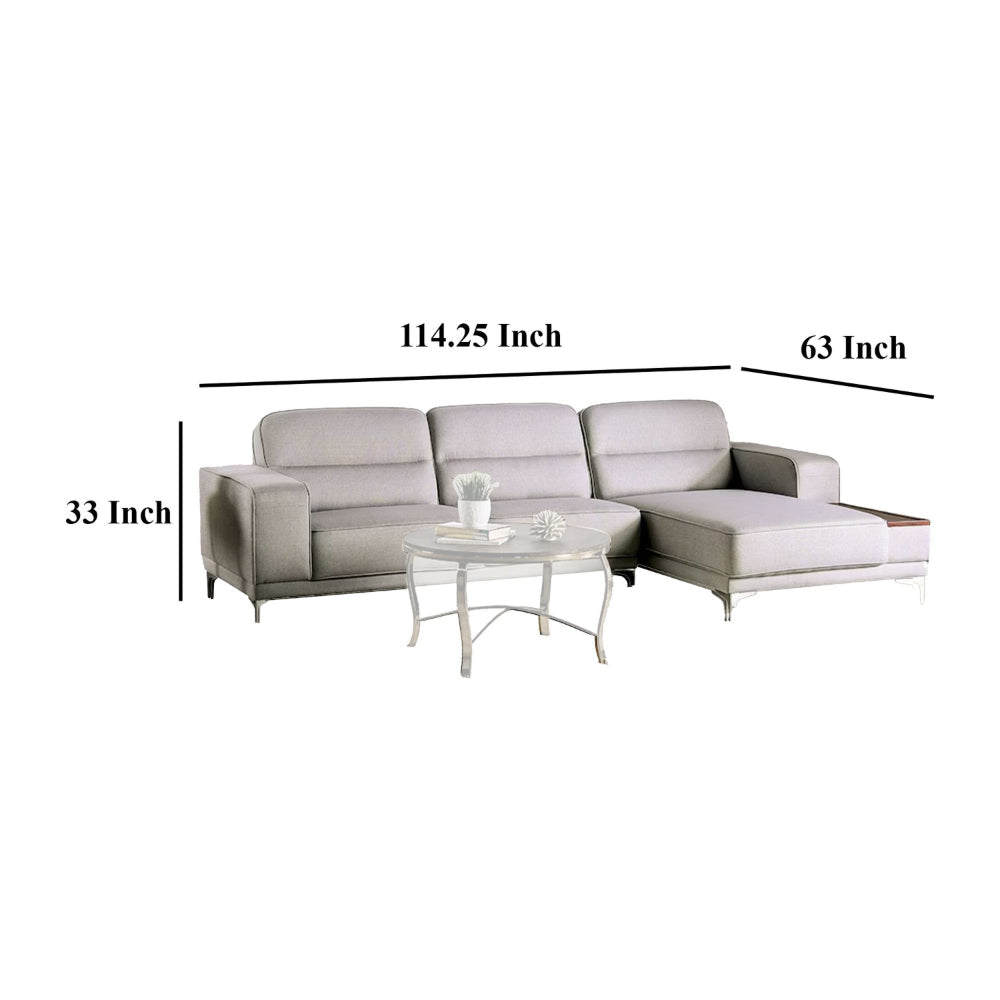 Ehan Sectional Sofa Light Gray Fabric Built in Wood Tray 107 Inch BM328943