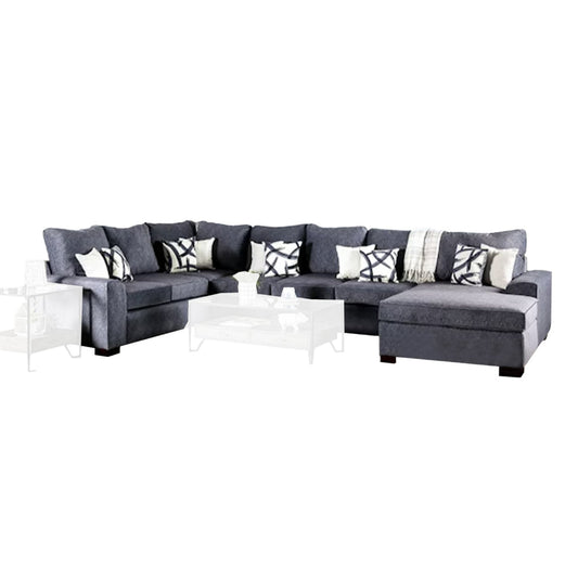 Sozy Sectional Sofa, Navy Fabric, 9 Accent Throw Pillows, 166 Inch