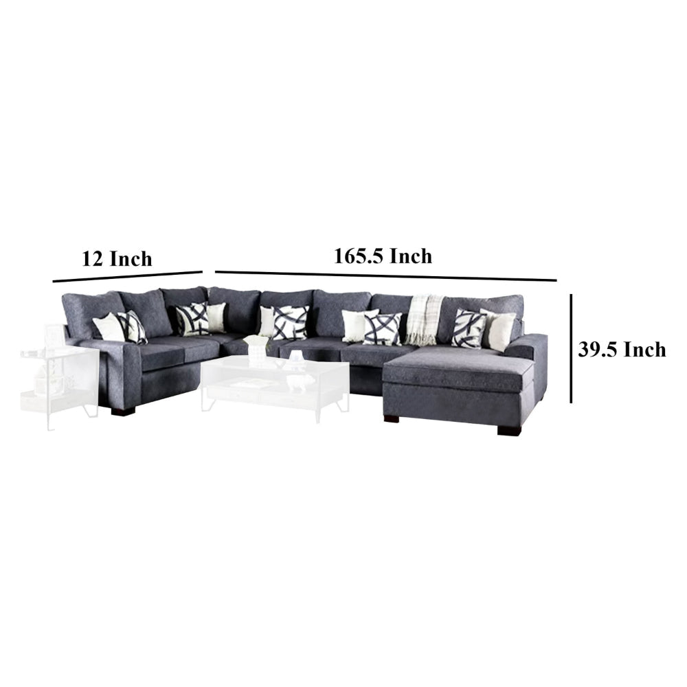 Sozy Sectional Sofa Navy Fabric 9 Accent Throw Pillows 166 Inch BM328945