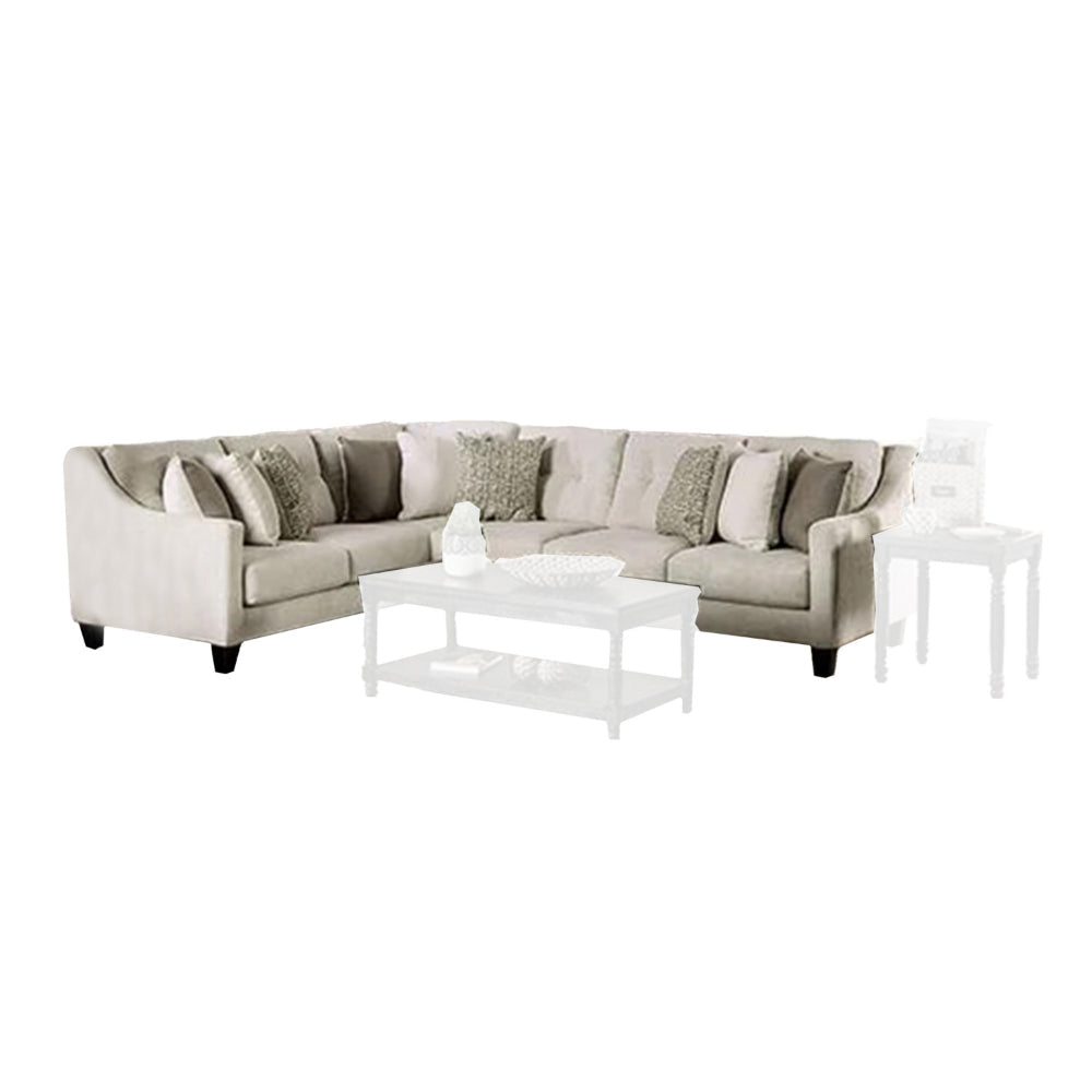Hyna Sectional Sofa Ivory Chenille 9 Accent Throw Pillows 137 Inch BM328946