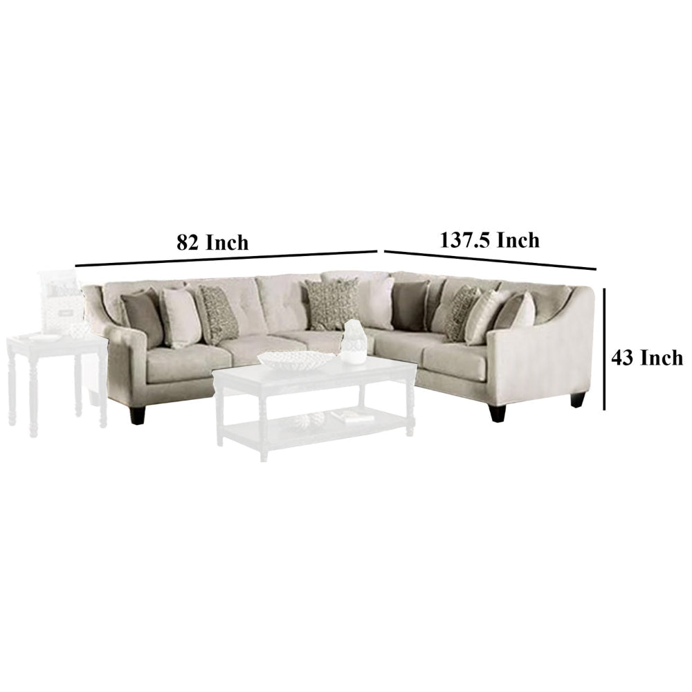 Hyna Sectional Sofa Ivory Chenille 9 Accent Throw Pillows 137 Inch BM328946