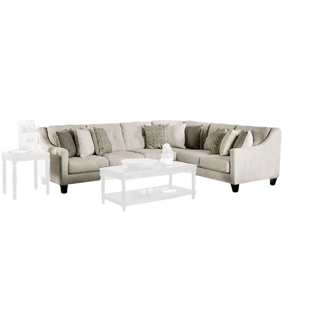 Hyna Sectional Sofa, Ivory Chenille, 9 Accent Throw Pillows, 137 Inch
