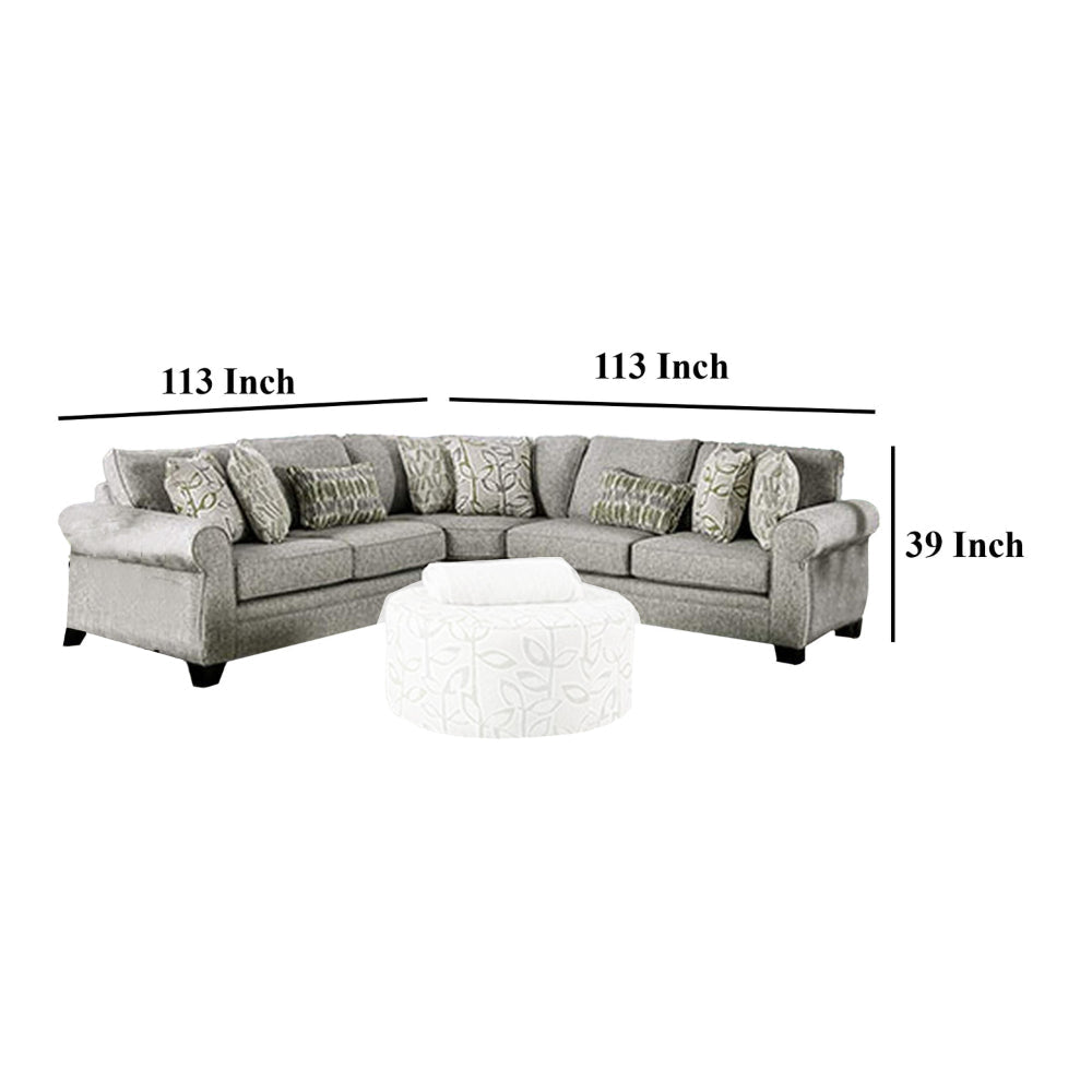 Ericca Sectional Sofa Gray Green Linen like 8 Throw Pillows 113in BM328947