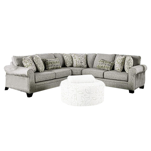 Ericca Sectional Sofa, Gray, Green Linen like, 8 Throw Pillows, 113in