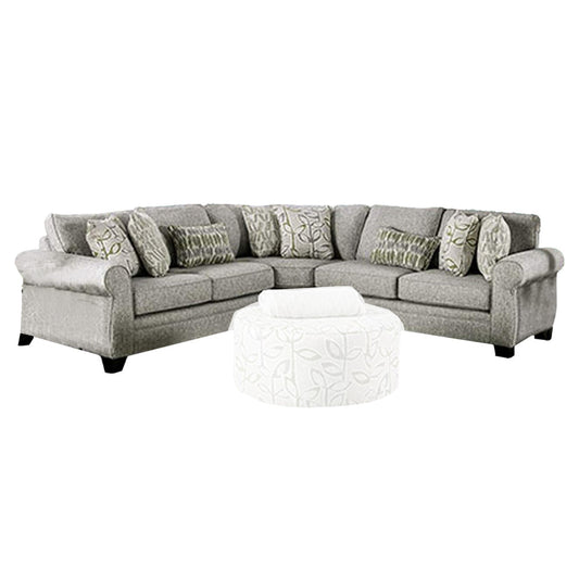 Ericca Sectional Sofa, Gray, Green Linen like, 8 Throw Pillows, 113in