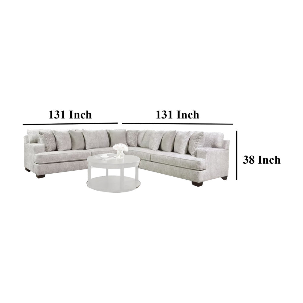 Ven Sectional Sofa Beige Chenille 10 Throw Pillows 131 Inch BM328948