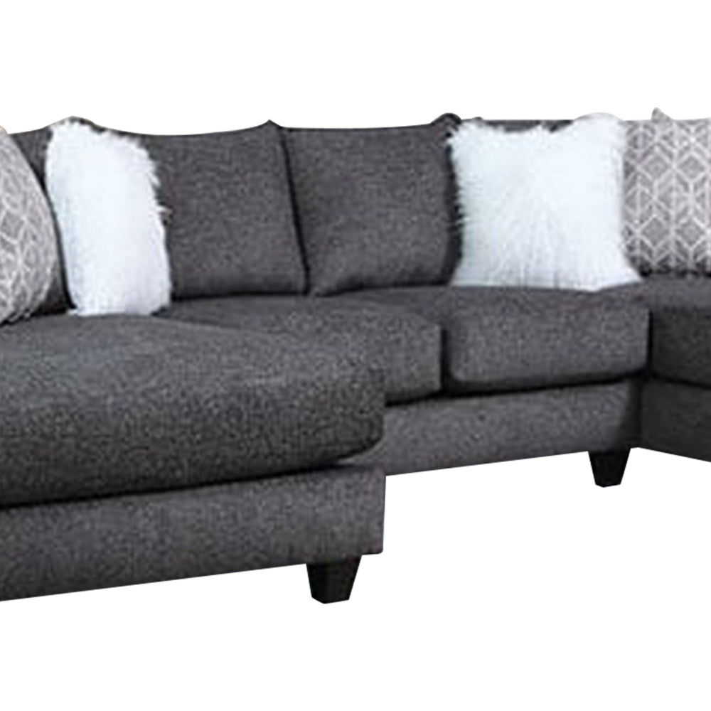 Jimi Sectional Sofa Charcoal Gray 6 Pillows Solid Wood 140 Inch BM328949