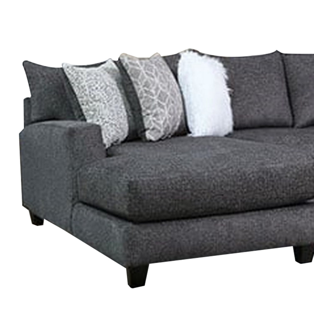 Jimi Sectional Sofa Charcoal Gray 6 Pillows Solid Wood 140 Inch BM328949