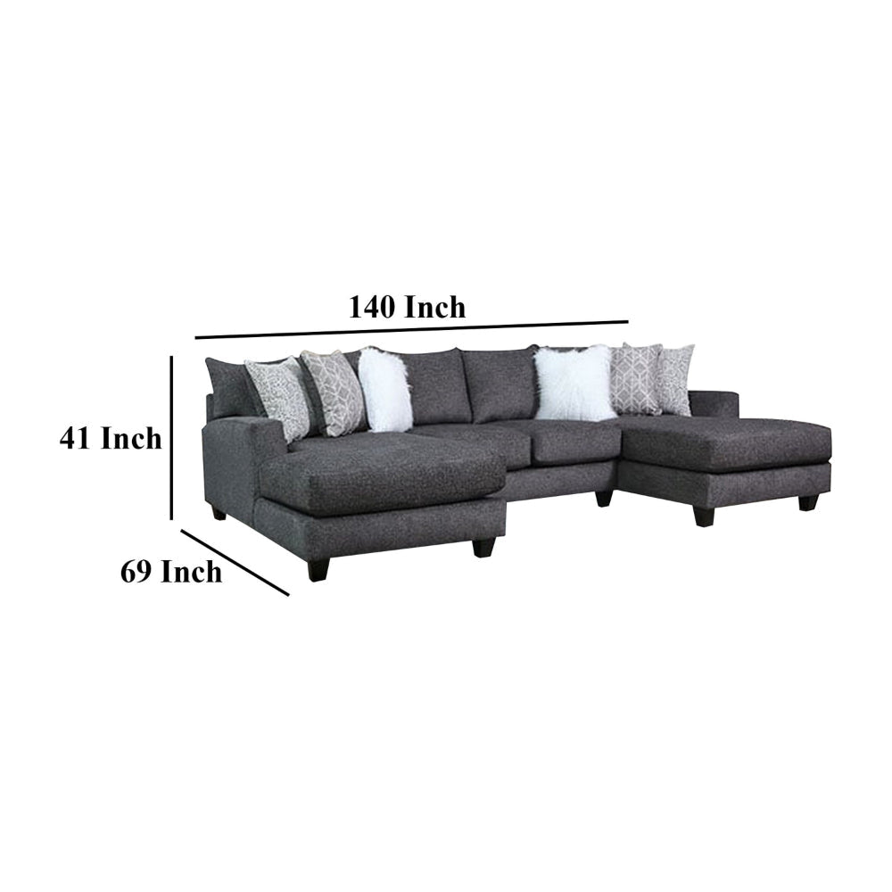 Jimi Sectional Sofa Charcoal Gray 6 Pillows Solid Wood 140 Inch BM328949