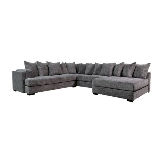 Leane Sectional Sofa, Dark Gray Chenille, 12 PIllows, 145 Inch