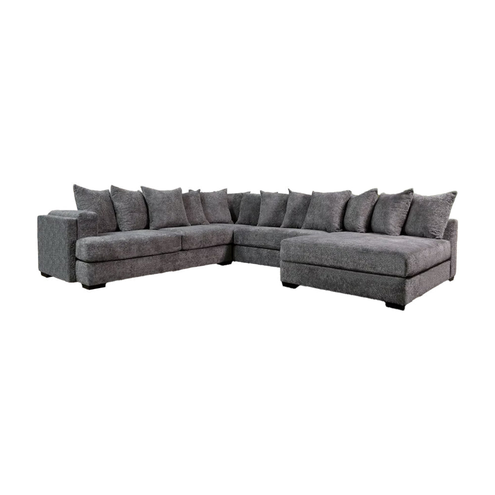 Leane Sectional Sofa, Dark Gray Chenille, 12 PIllows, 145 Inch